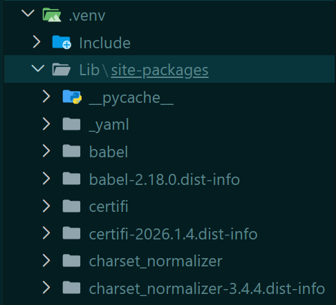 Pacotes instalados no ambiente virtual