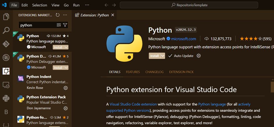 Extensão Python no VSCode